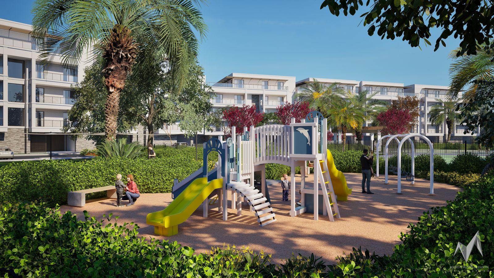 Children's playground beneath the palms