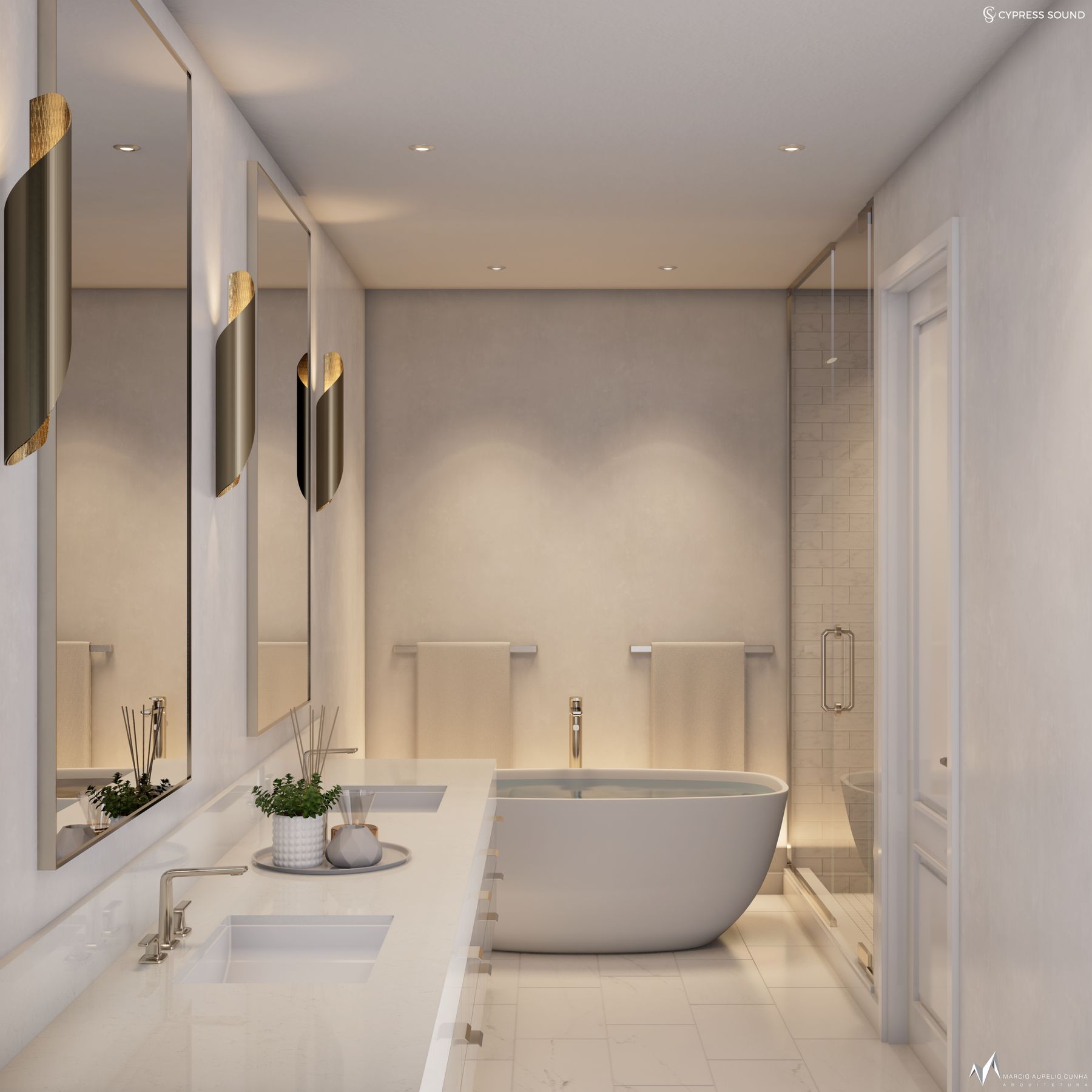 Master bathroom with freestanding tub and stone finishes